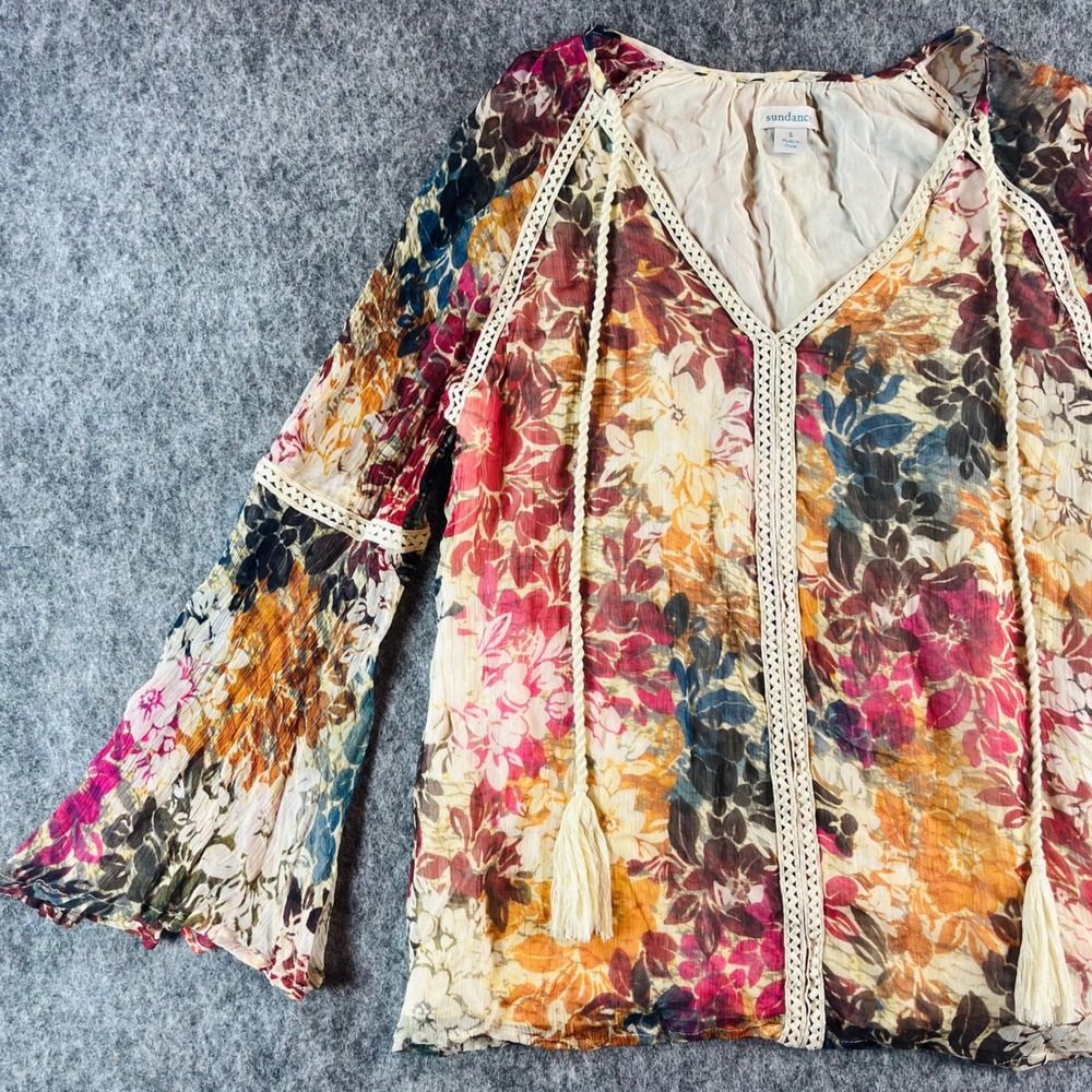 Sundance Floral Blouse Womens S Boho Bell Sleeve Cottagecore Whimsigoth Ethereal - Picture 1 of 13